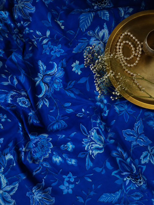 Blue Floral Pure Cotton Fabric 60 Inch Width