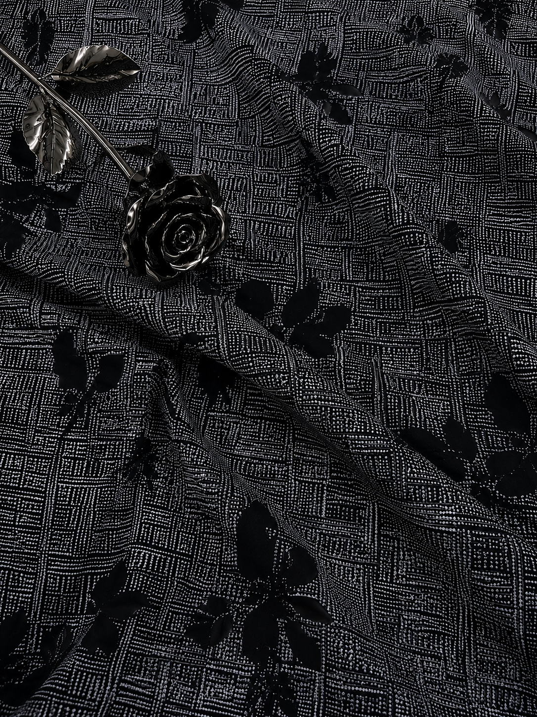 Black Geometric Rayon Printed Fabric