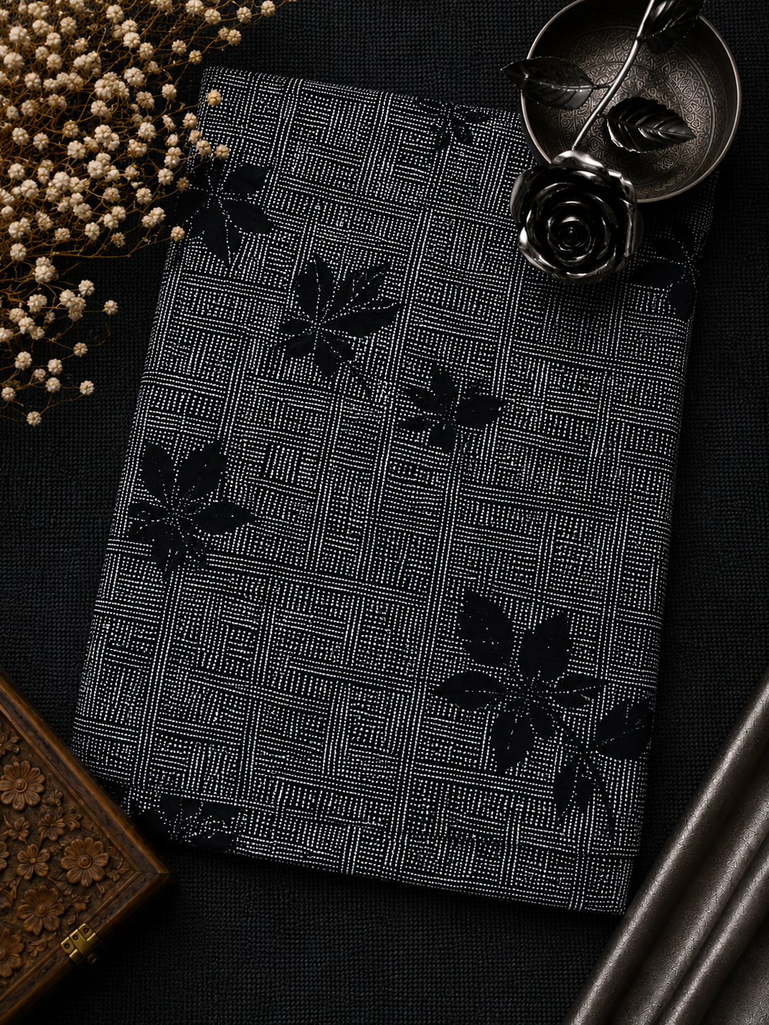Black Geometric Rayon Printed Fabric