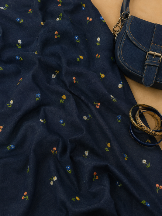 Indigo Petal Luxe Cotton Denim Fabric
