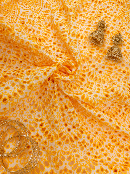 Premium Yellow Schiffli Fabric