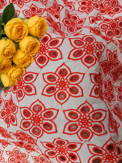 Premium Red Schiffli Fabric