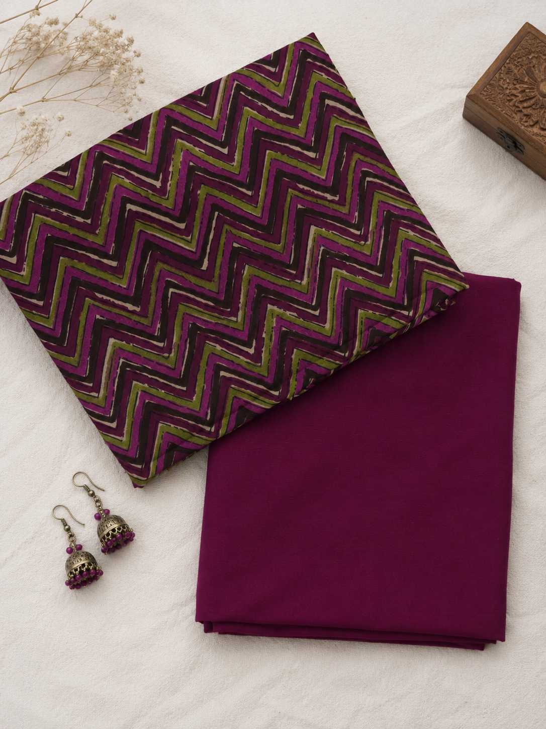 Premium Chevron Printed Cotton Suit Set with Rayon Bottom