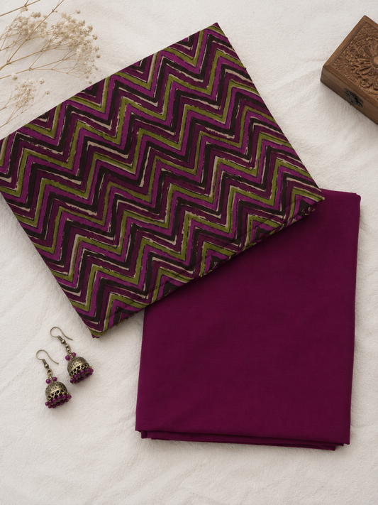 Premium Chevron Printed Cotton Suit Set with Rayon Bottom