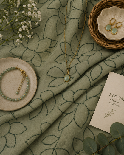 Olive Green Linen Chikan Embroidered Fabric | 60 Inch Wide Ethnic Floral Dress Material