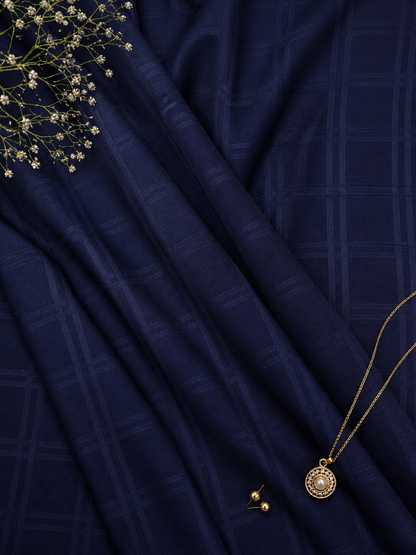 Luxury Modal Rayon Self Suit Fabric in Dark Navy Check Design
