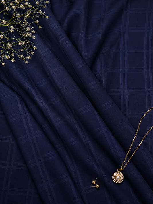 Luxury Modal Rayon Self Suit Fabric in Dark Navy Check Design