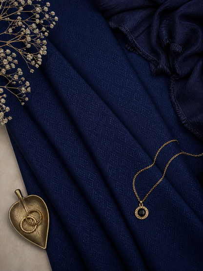 Dark Navy Modal Rayon Self Suit with Stripe Mal Cotton Dupatta