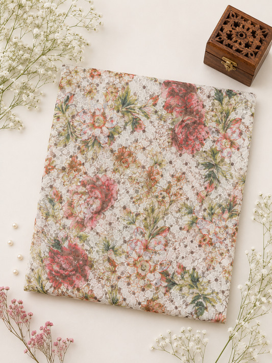 Premium Floral Self Print Fancy Net Fabric 56-60 Inch Width