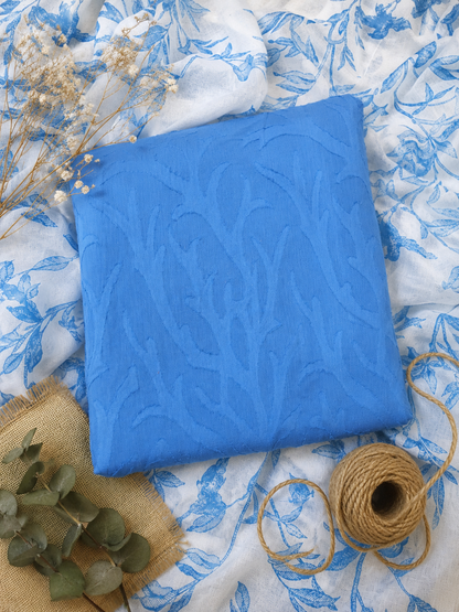 Sky Blue Floral Cotton Suit Set with Mal Cotton Printed Dupatta
