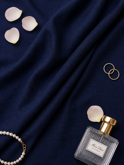 Luxury Deep Navy Linen Fabric