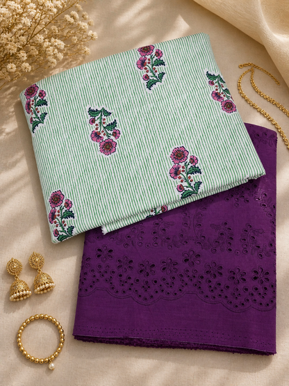 Printed Cotton Top Chikankar Bottom Suit Material