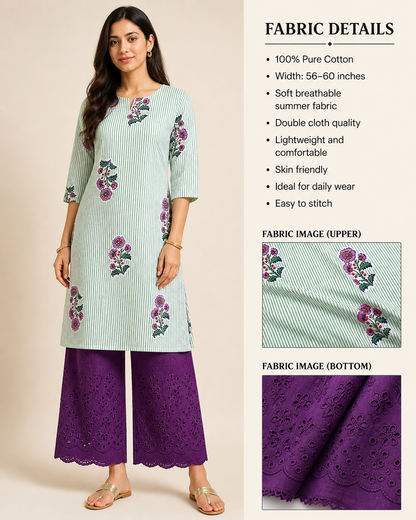 Printed Cotton Top Chikankar Bottom Suit Material