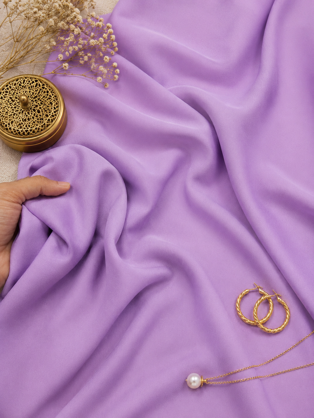 Premium Lavender Banana Crepe Lycra Fabric