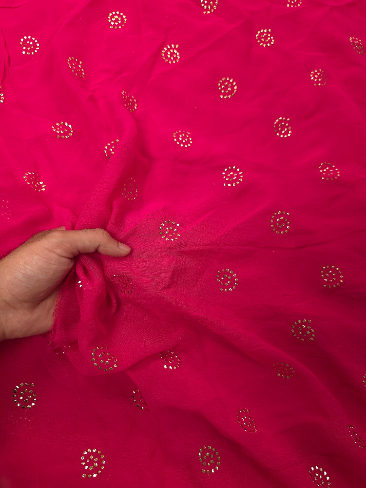 Hot pink Georgette fabric with mukaish work Saree Fabric