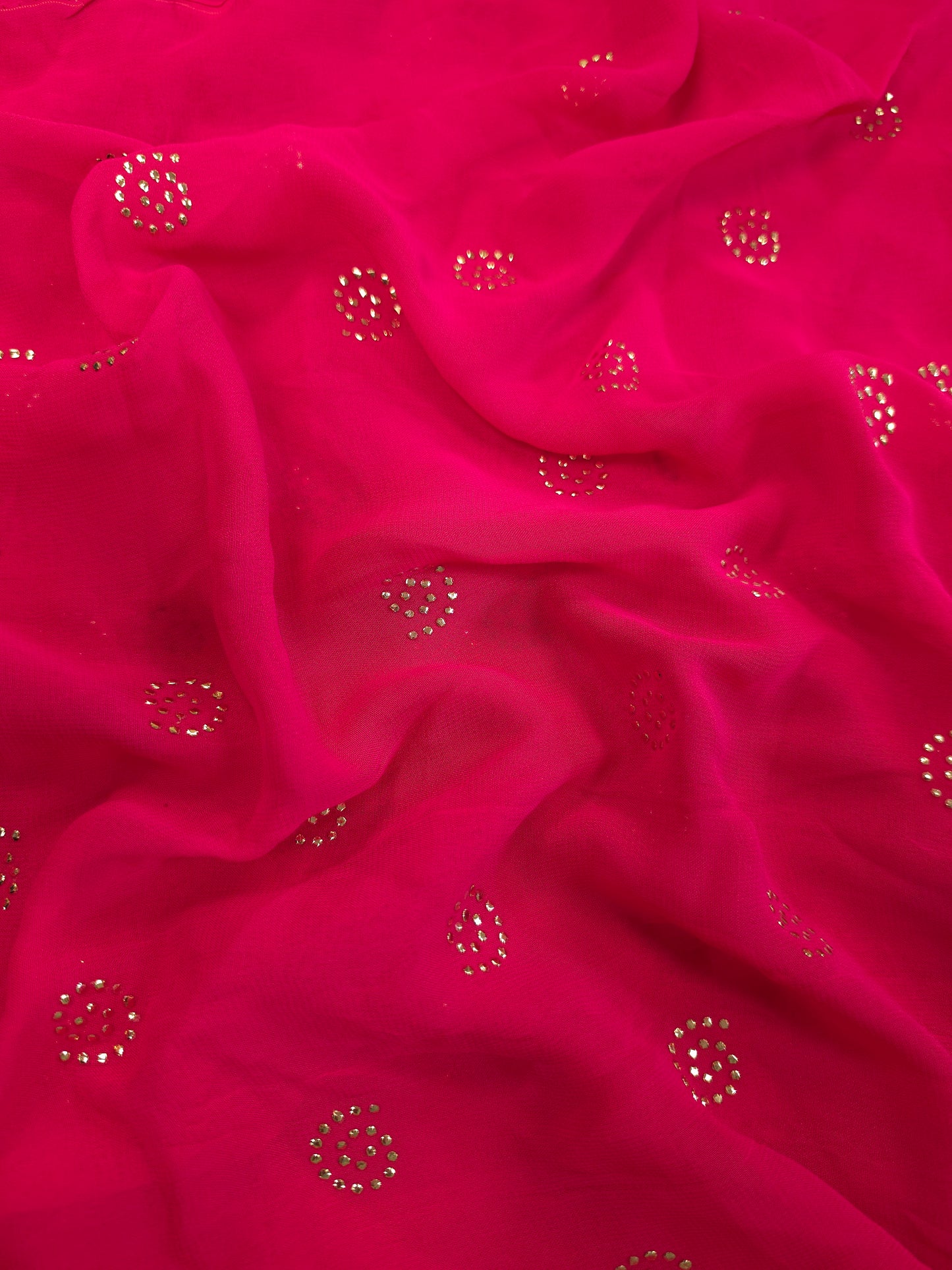 Hot pink Georgette fabric with mukaish work Saree Fabric