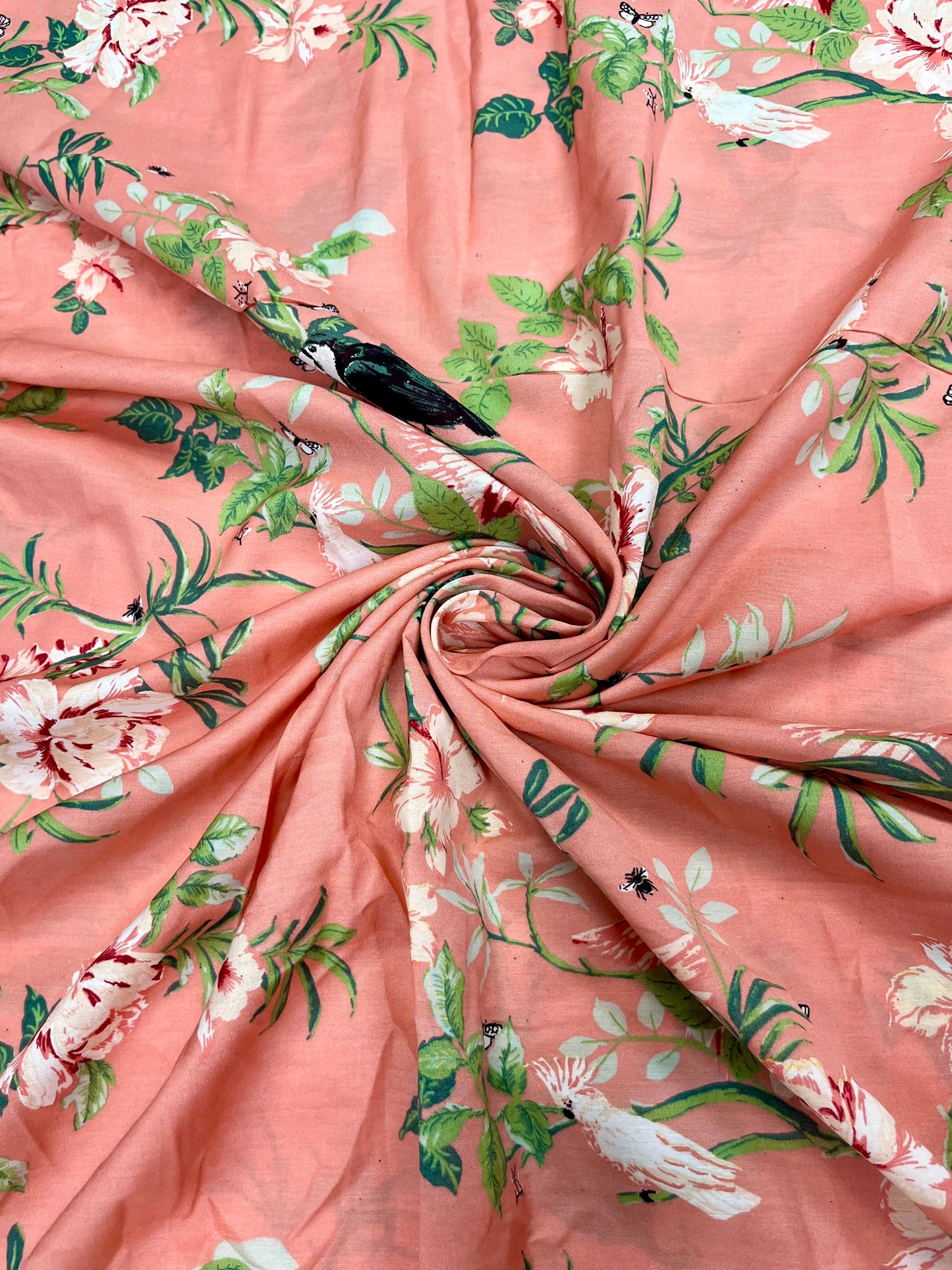 Premium Peach Rose Print Muslin Fabric