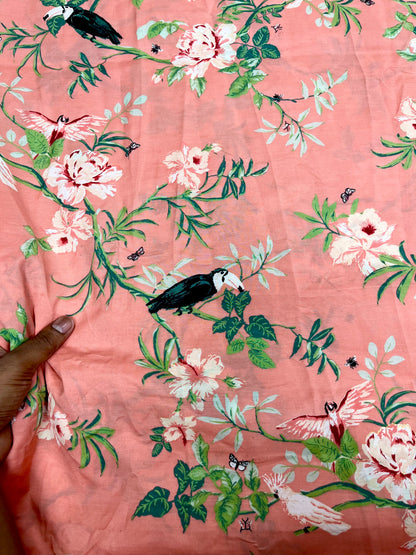 Premium Peach Rose Print Muslin Fabric