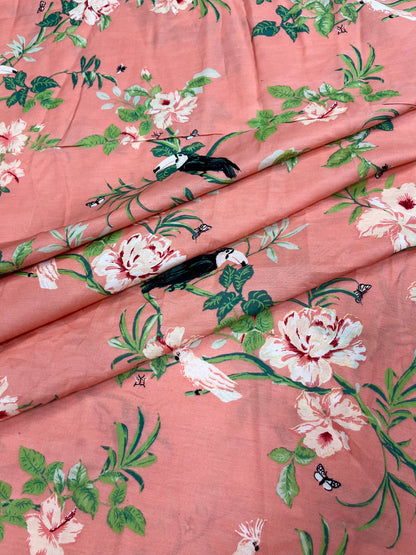 Premium Peach Rose Print Muslin Fabric