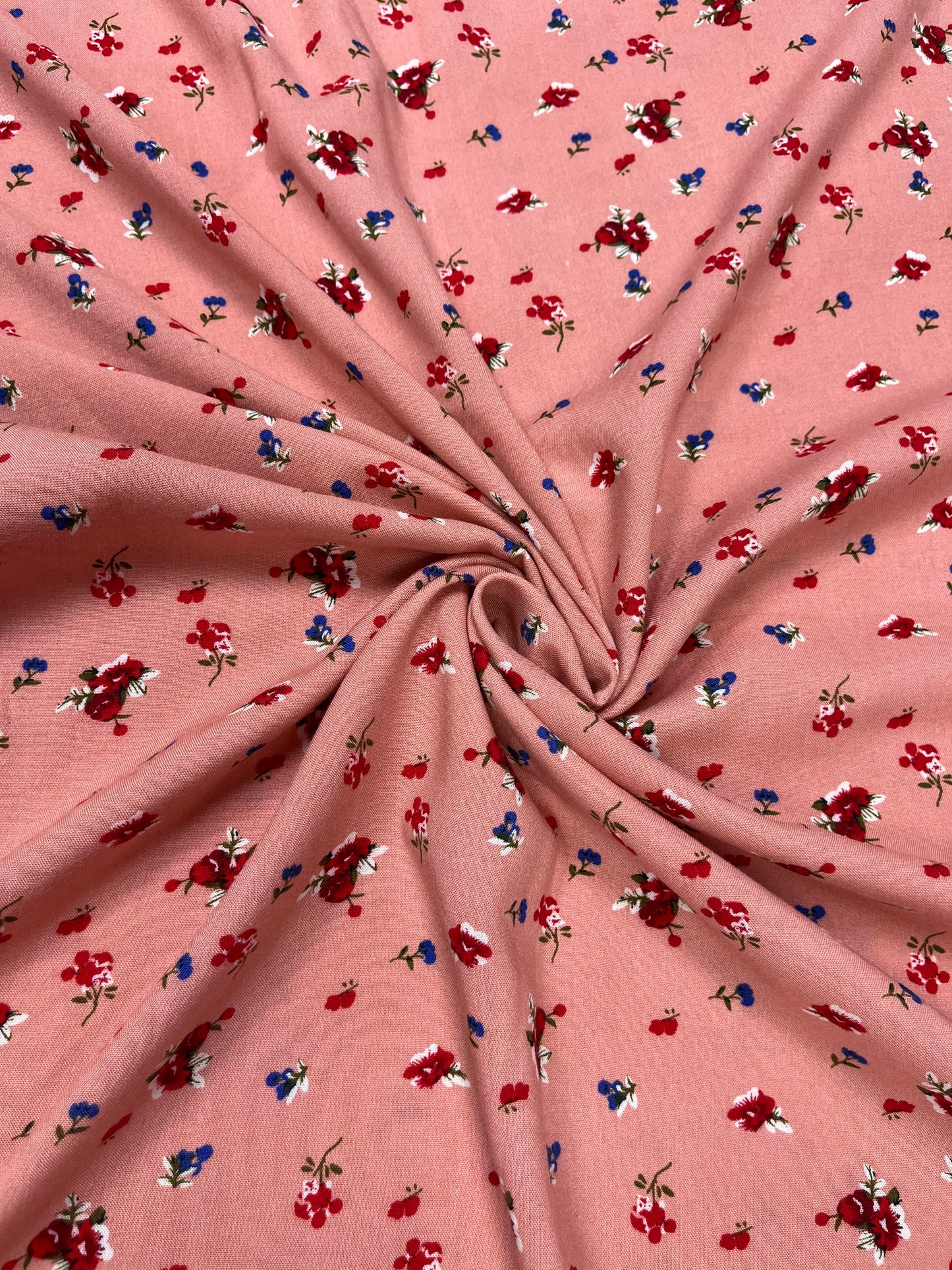 Peach Rosebud Rayon Print Fabric