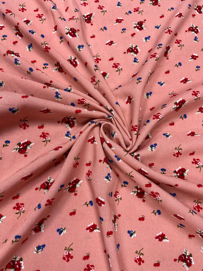 Peach Rosebud Rayon Print Fabric