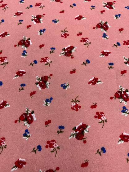 Peach Rosebud Rayon Print Fabric