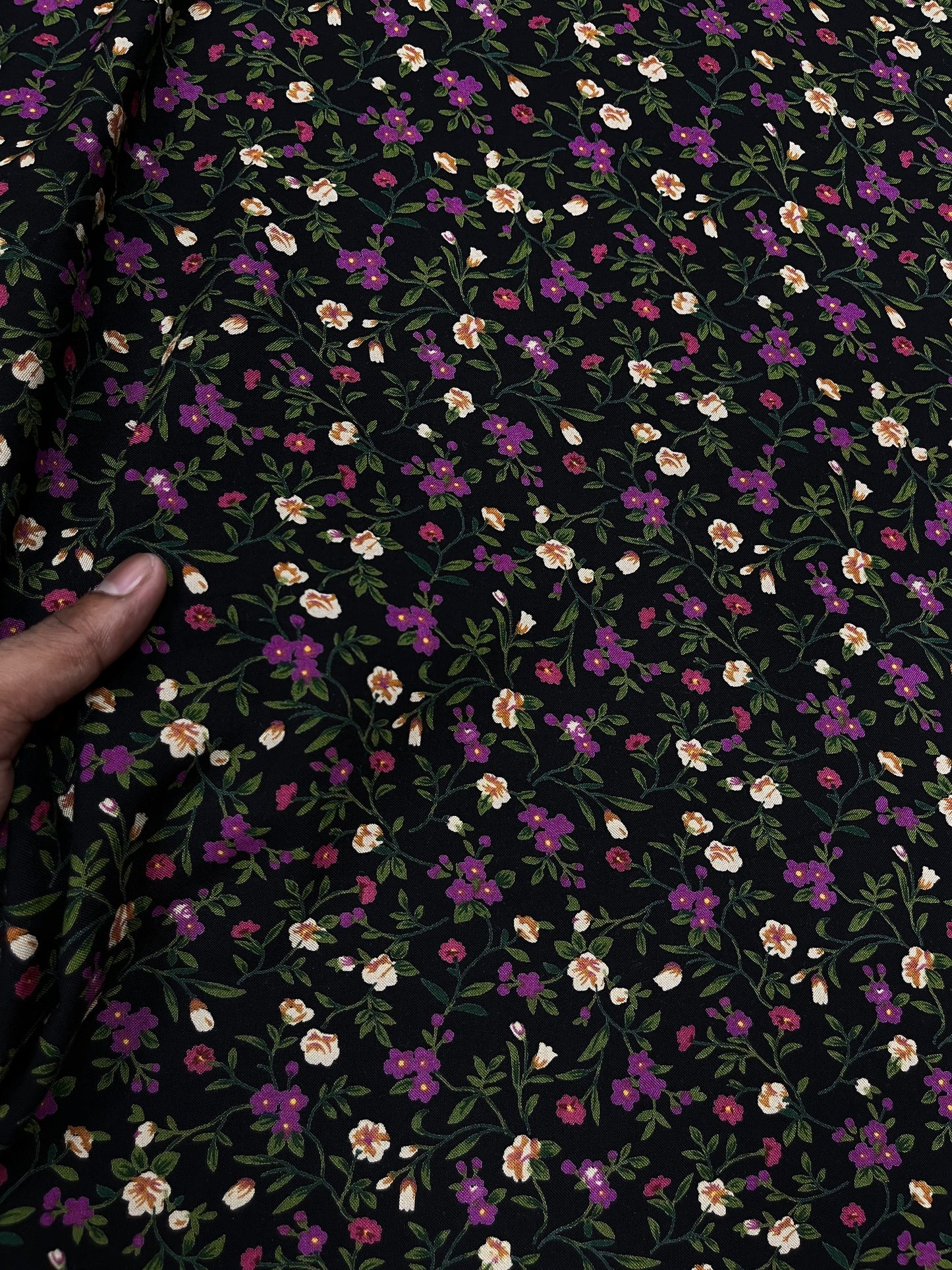 Midnight Blossom Rayon Print Fabric