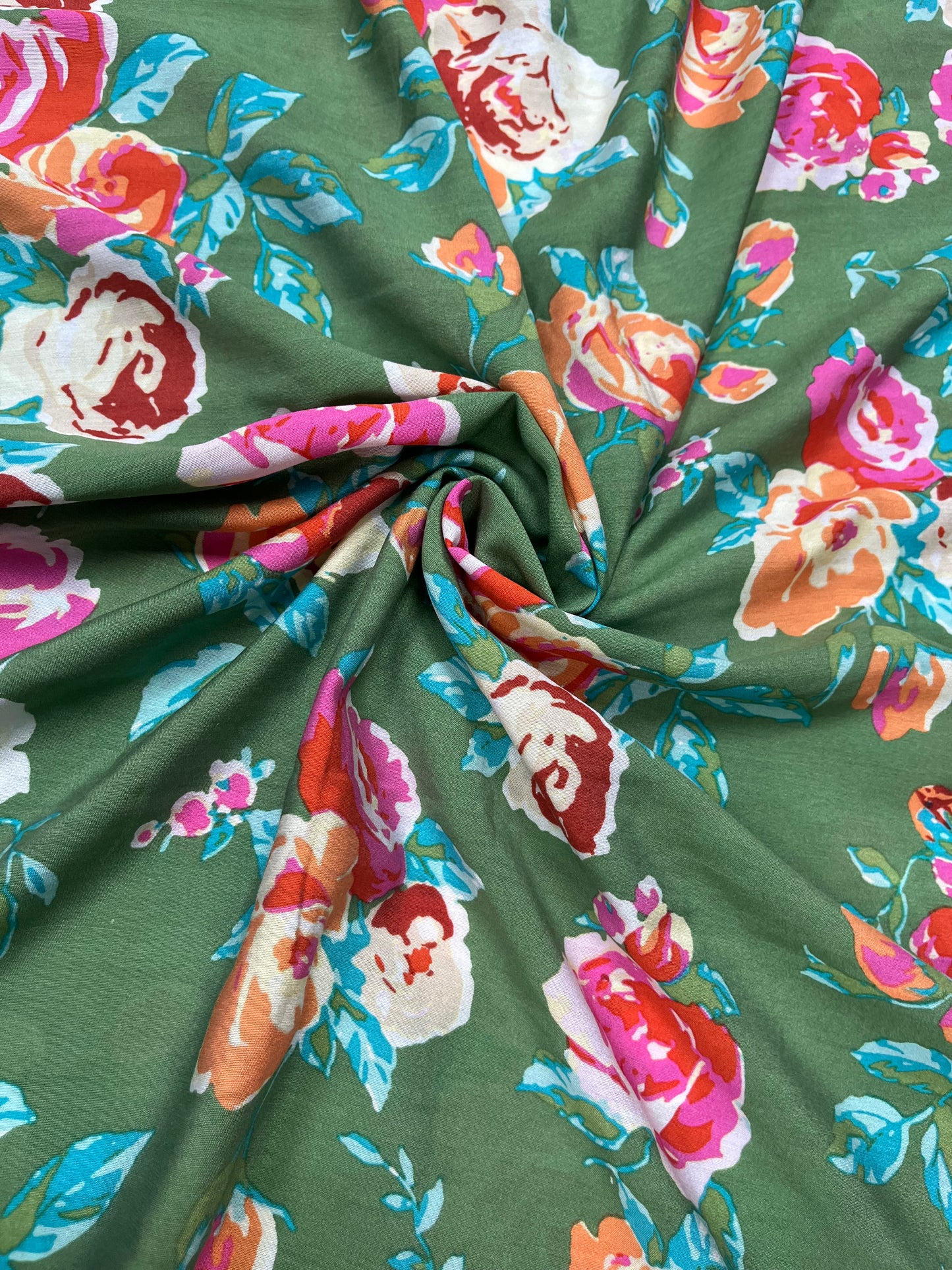 Sage Green Floral Muslin Print Fabric