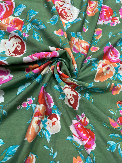 Sage Green Floral Muslin Print Fabric
