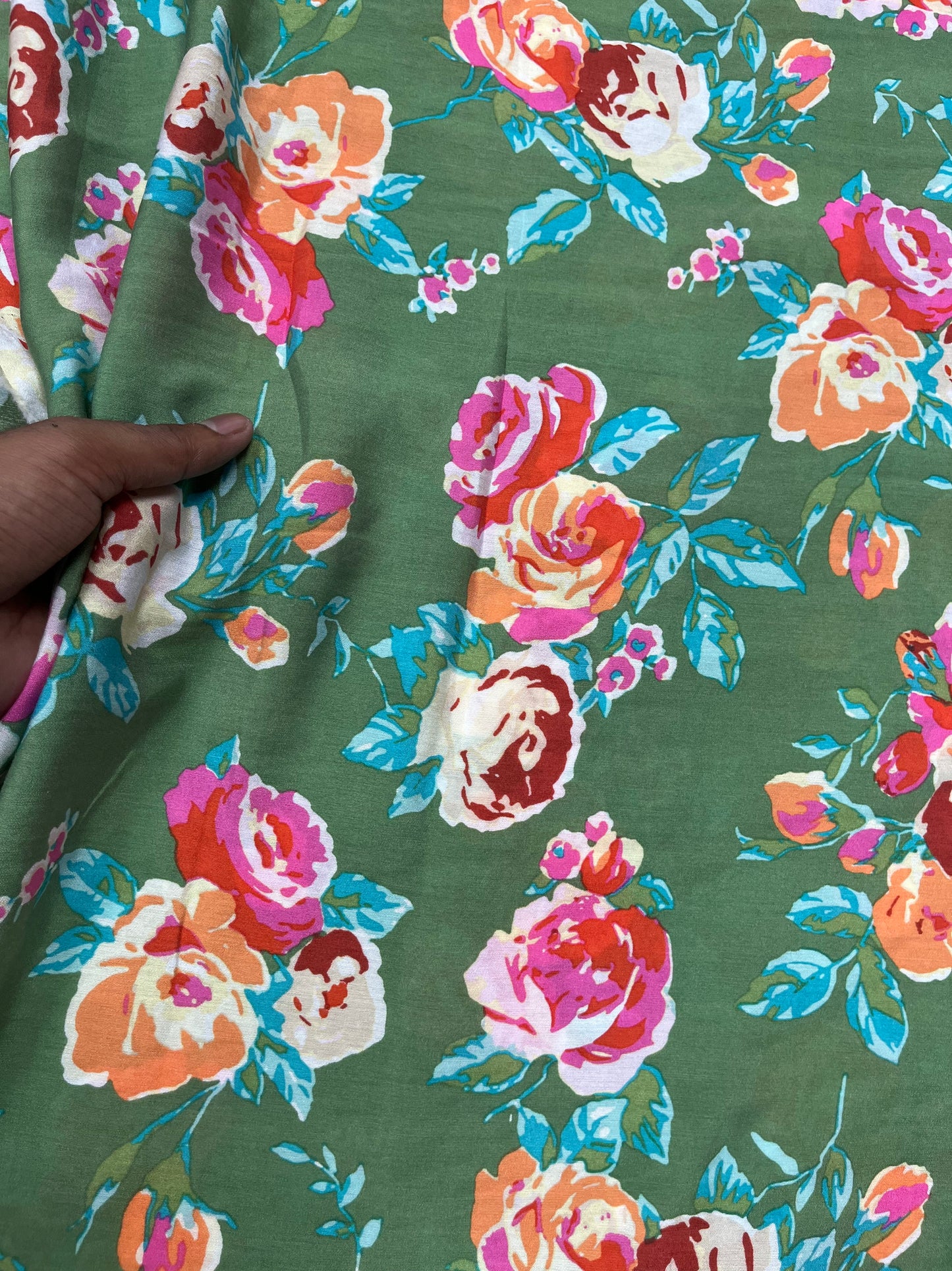 Sage Green Floral Muslin Print Fabric