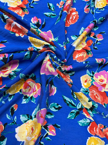 Royal Blue Floral Muslin Print Fabric