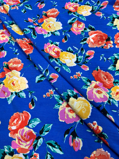 Royal Blue Floral Muslin Print Fabric
