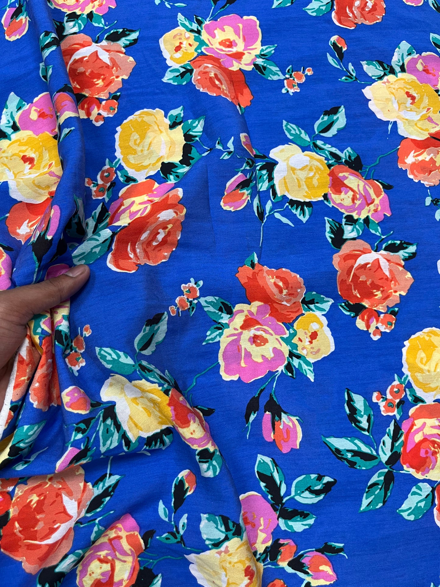 Royal Blue Floral Muslin Print Fabric