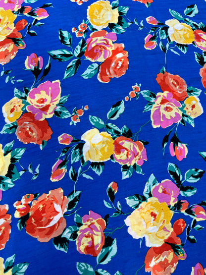 Royal Blue Floral Muslin Print Fabric