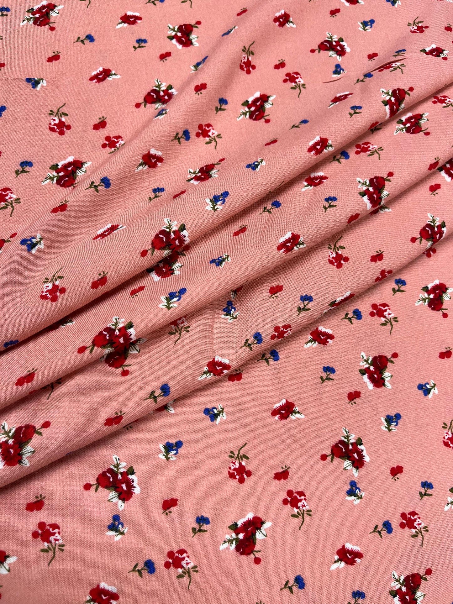 Peach Rosebud Rayon Print Fabric