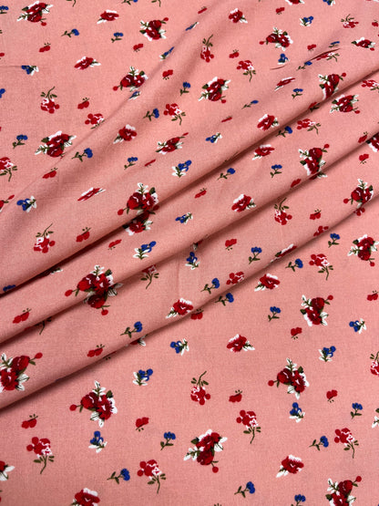 Peach Rosebud Rayon Print Fabric
