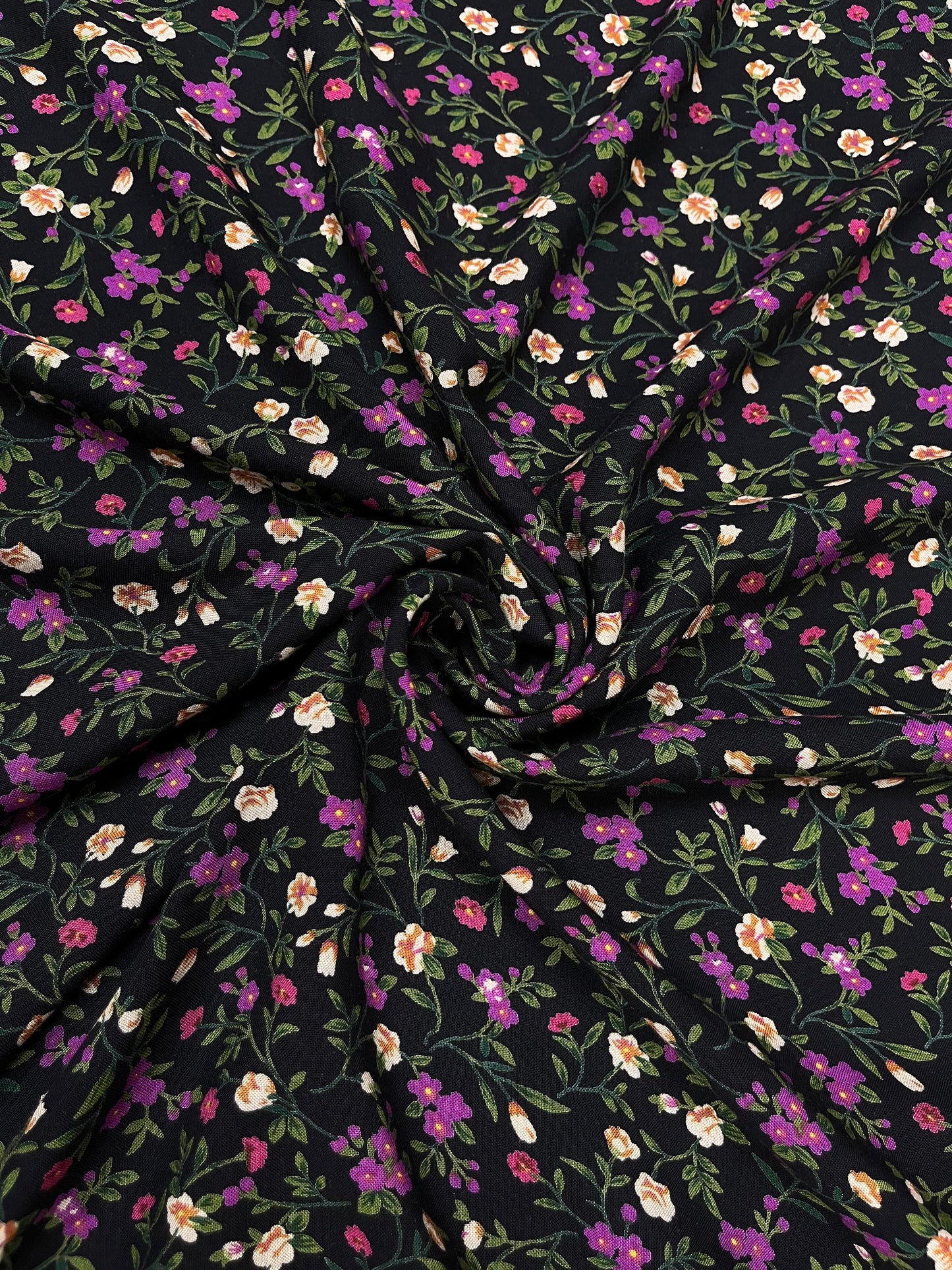 Midnight Blossom Rayon Print Fabric