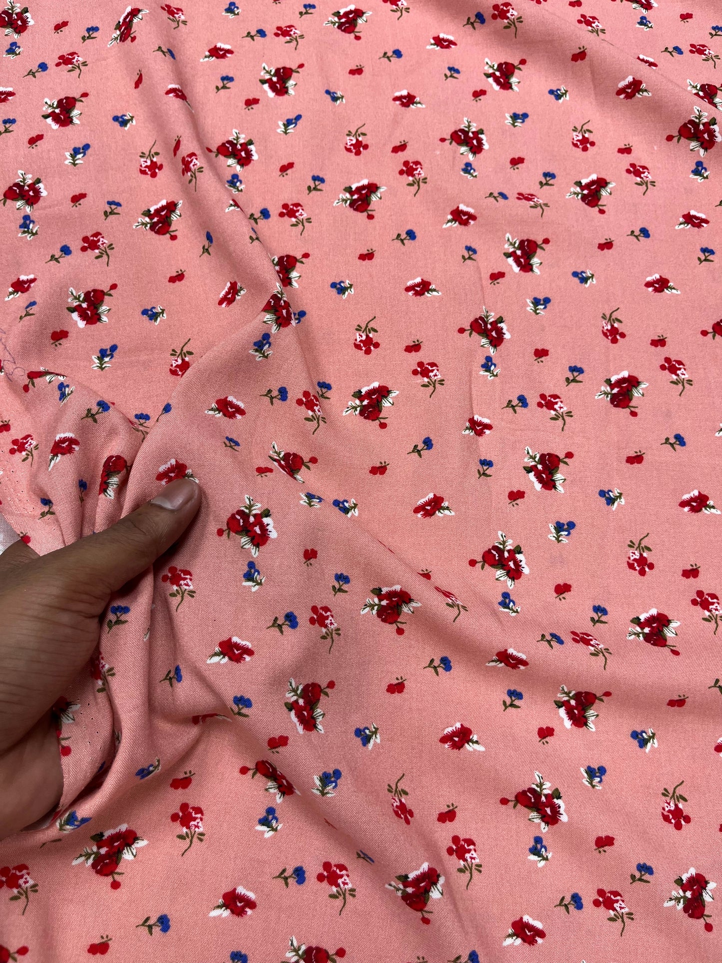 Peach Rosebud Rayon Print Fabric