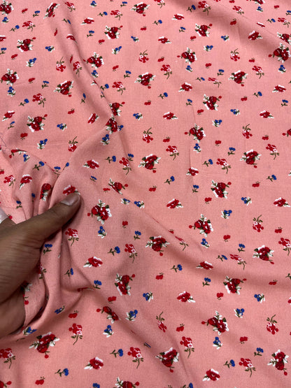 Peach Rosebud Rayon Print Fabric