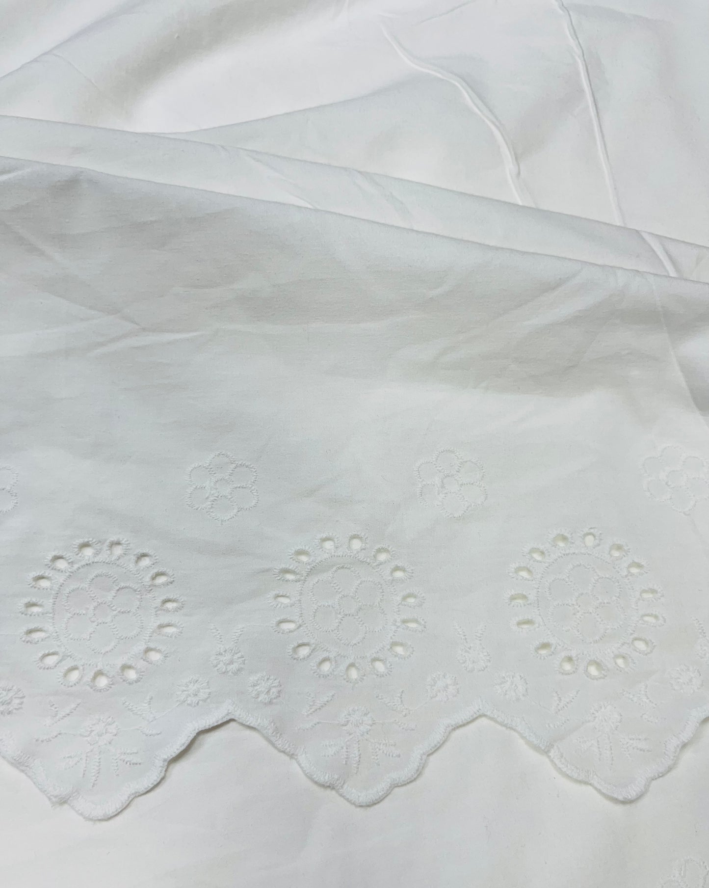 White Ivory Bloom Cotton Poplin Border Chikan Fabric