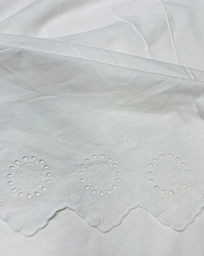 White Ivory Bloom Cotton Poplin Border Chikan Fabric