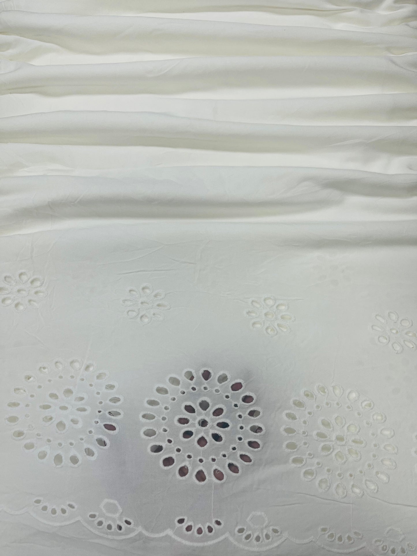 White Bloom Cutwork Cotton Poplin Border Chikan Fabric
