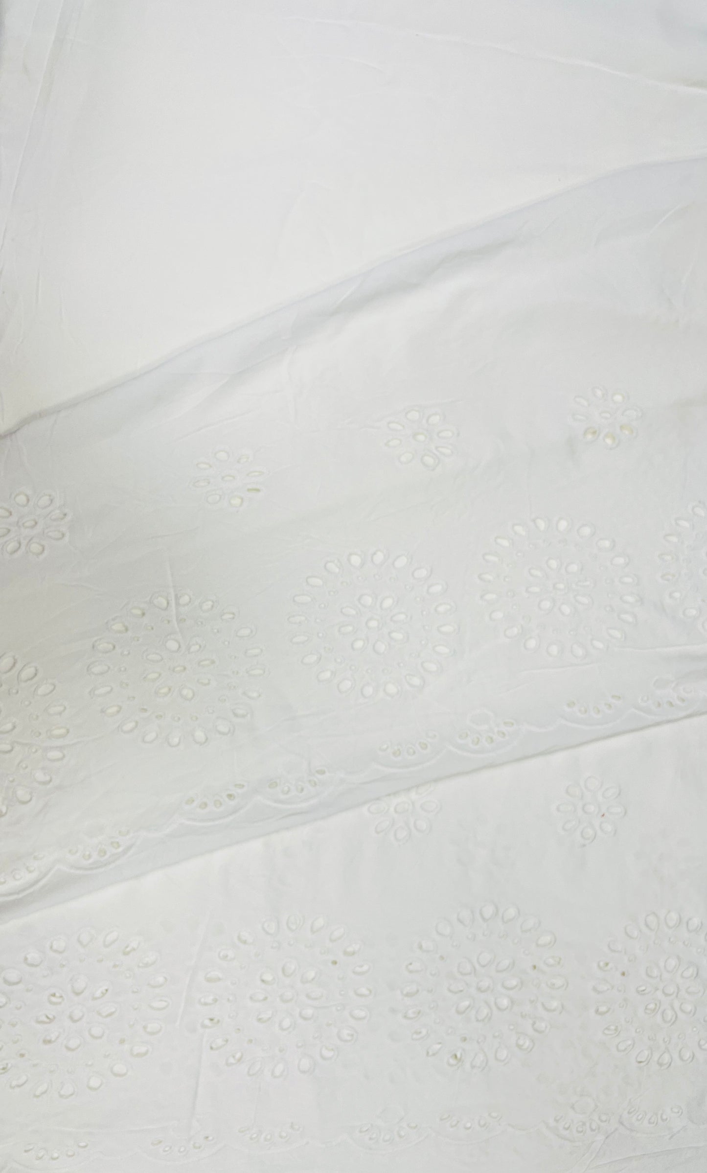 White Bloom Cutwork Cotton Poplin Border Chikan Fabric