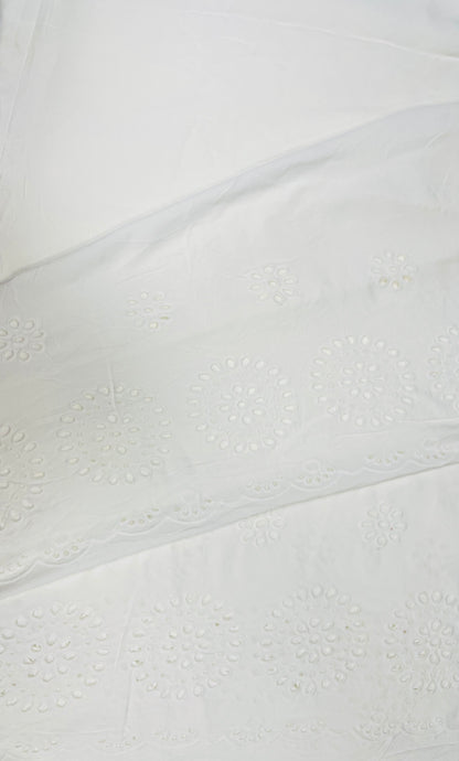 White Bloom Cutwork Cotton Poplin Border Chikan Fabric