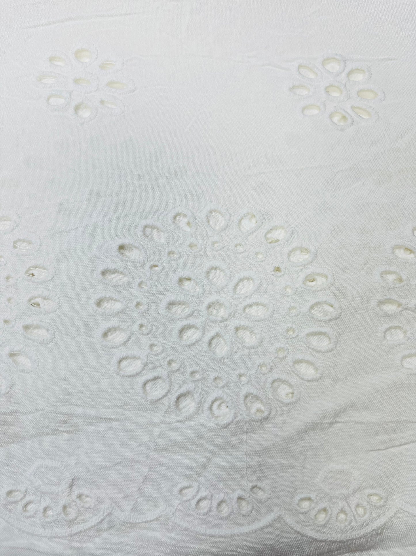 White Bloom Cutwork Cotton Poplin Border Chikan Fabric