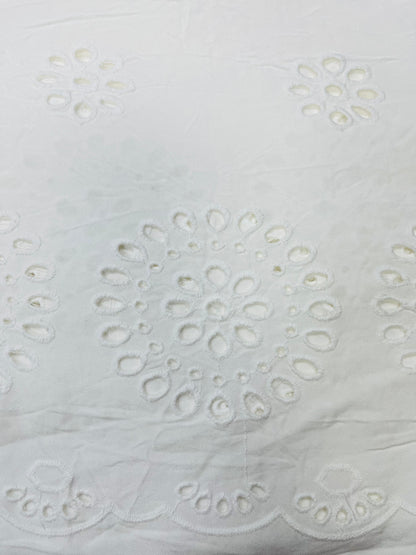 White Bloom Cutwork Cotton Poplin Border Chikan Fabric