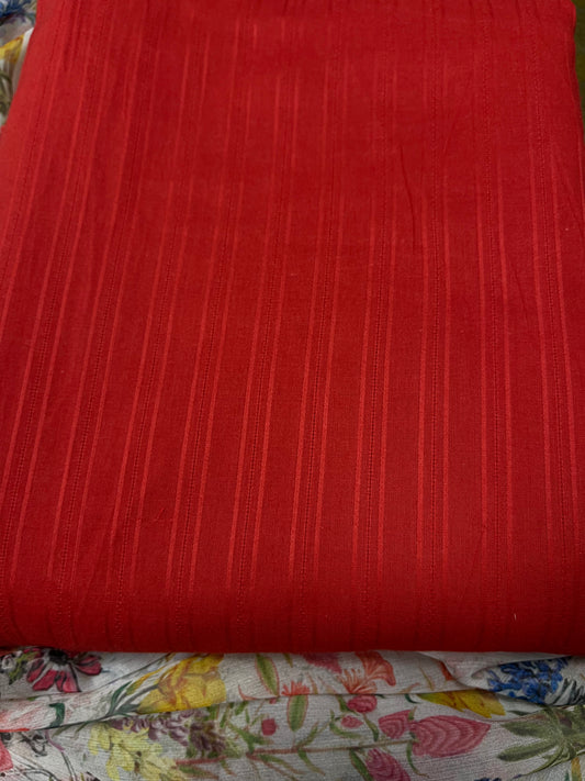 Premium Red  Cotton Suit Set with Grey FloralChiffon Dupatta