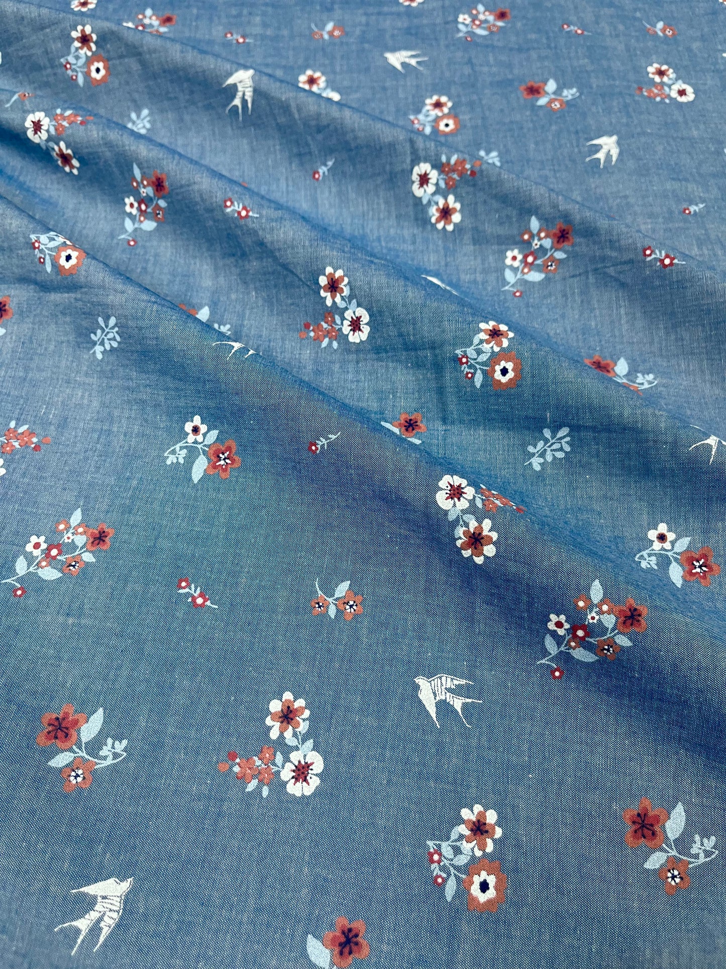Floral Printed Denim Fabric