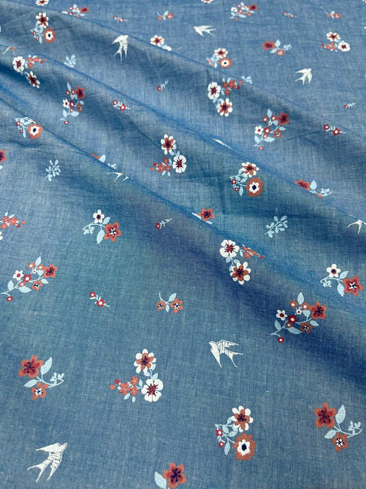 Floral Printed Denim Fabric