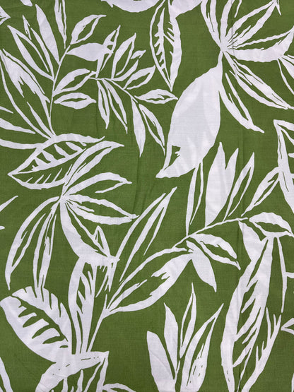 Olive Green Tropical Leaf Cotton Fabric 60 Inch Width